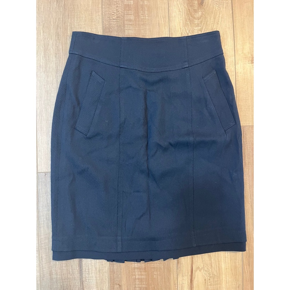 Nanette Lepore Navy Blue Wool Blend Pleated Back Pencil Skirt Sz 12 Professional